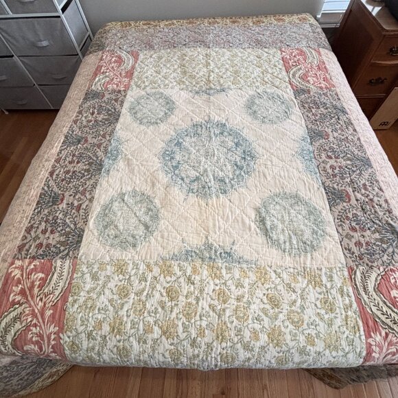 POTTERY BARN Stella Kalamkari Reversible Queen Patchwork Quilt & Shams VERY RARE - Picture 3 of 13
